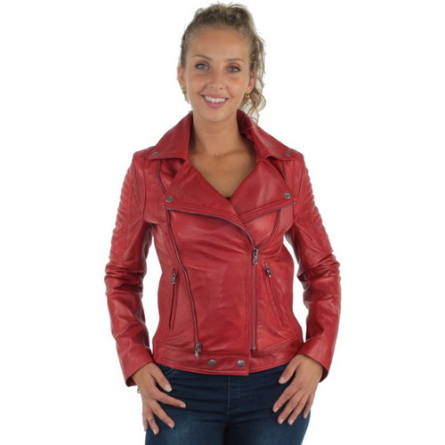 Giovanni Blouson style perfecto en cuir ref_37206 Rouge Rouge - Livraison  Gratuite | Spartoo ! - Vêtements Blousons Femme 342,30 €