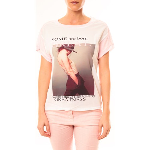 Vêtements Femme T-shirts manches courtes By La Vitrine Tee-shirt B005 Blanc/Rose Rose