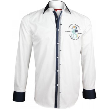 Vêtements Homme Chemises manches longues Andrew Mc Allister chemise brodee blue world blanc Blanc