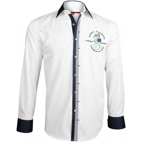 Vêtements Homme Chemises manches longues Bébé 0-2 ans chemise brodee blue world blanc Blanc