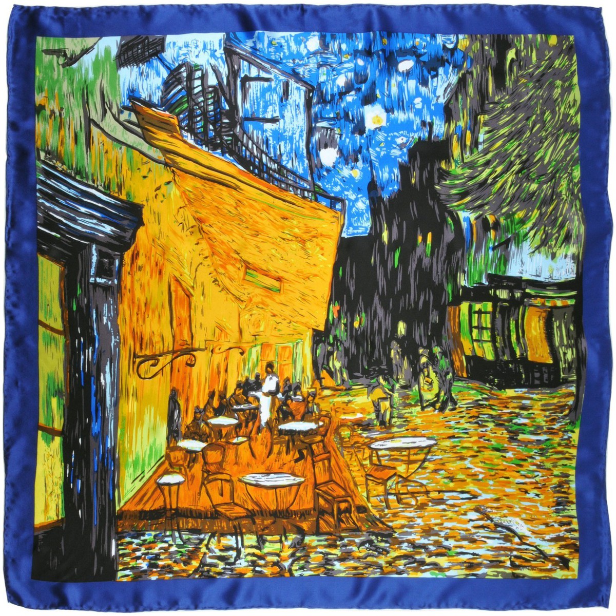 Accessoires textile Femme Echarpes / Etoles / Foulards Silkart Carré de soie Van Gogh Café de nuit Bleu
