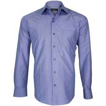 Vêtements Homme Chemises manches longues Emporio Balzani chemise fil a fil classico bleu Bleu