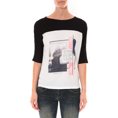 Vêtements Femme T-shirts manches courtes Coquelicot Tee shirt  Noir & Blanc 16409 Noir
