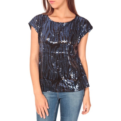 Vêtements Femme T-shirts manches courtes Tcqb Top 23171 paillettes Julie GG Noir/Bleu Noir