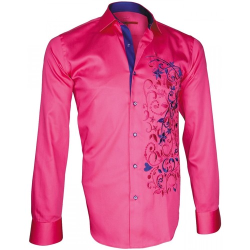 Andrew Mc Allister chemise brodee flowerty rose Rose - Vêtements Chemises  manches longues Homme 41,95 €