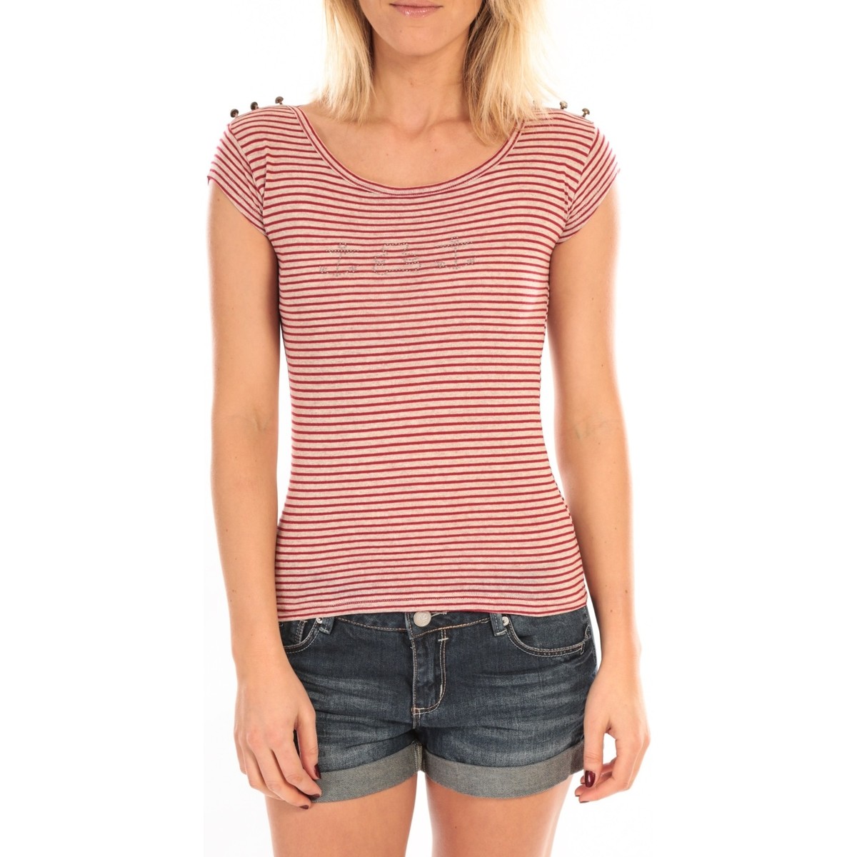 Vêtements Femme T-shirts manches courtes LuluCastagnette T-Shirt embroidered-crest Jeny Rayé Rouge Rouge