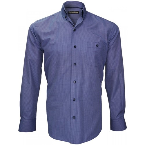 Vêtements Homme Chemises manches longues Emporio Balzani chemise fil a fil ottaviano bleu Bleu