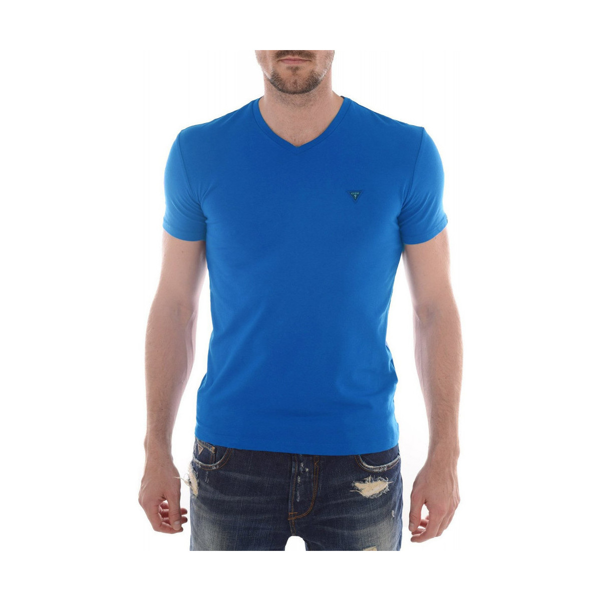 Vêtements Homme Polos manches courtes Guess T-Shirt col V  Stretch Plain Bleu Bleu