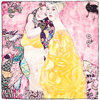 Accessoires textile Femme Echarpes / Etoles / Foulards Silkart Carré de soiet Gustav Klimt Le Amiche rose