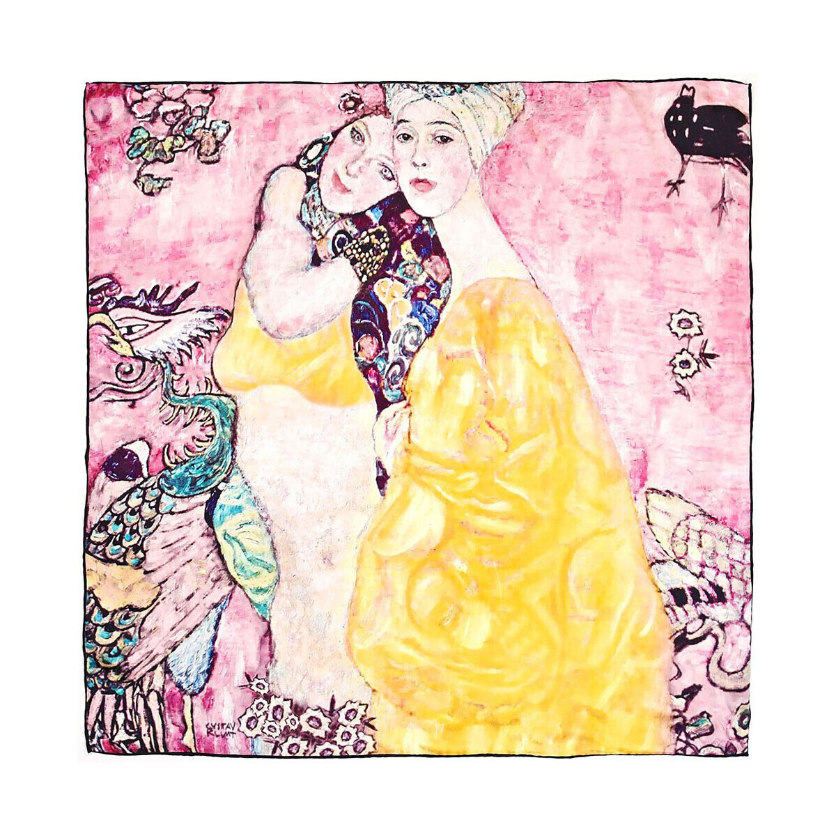 Accessoires textile Femme Echarpes / Etoles / Foulards Silkart Carré de soiet Gustav Klimt Le Amiche Rose