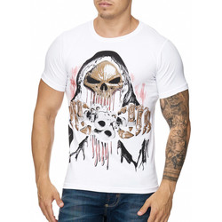 Vêtements Homme T-shirts manches courtes Cabin T-shirt tête de mort et strass T-shirt 3236 blanc Blanc
