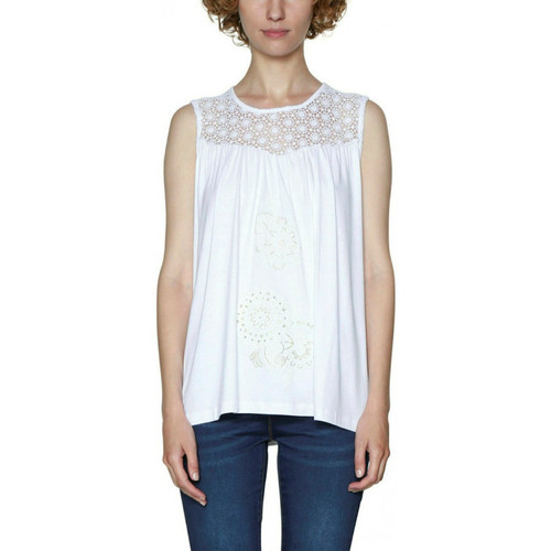 Femme Desigual T Shirt Garance Blanc 18SWTKB2 Blanc - Vêtements Blouses Femme 49 