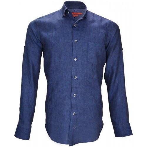 Vêtements Homme Chemises manches longues Stones and Boneser chemise en lin gao bleu Bleu