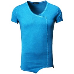 Vêtements Homme T-shirts & Polos Monsieurmode T-shirt look fashion oversize T-shirt look 122 bleu petrole Bleu