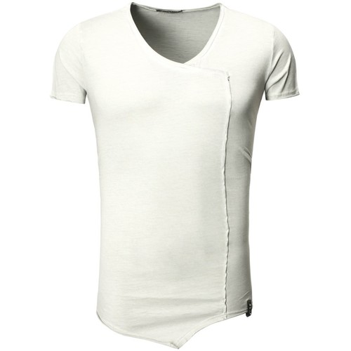 Monsieurmode T-shirt asymétrique fashion T-shirt T22 gris clair Gris -  Vêtements T-shirts & Polos Homme 9,95 €