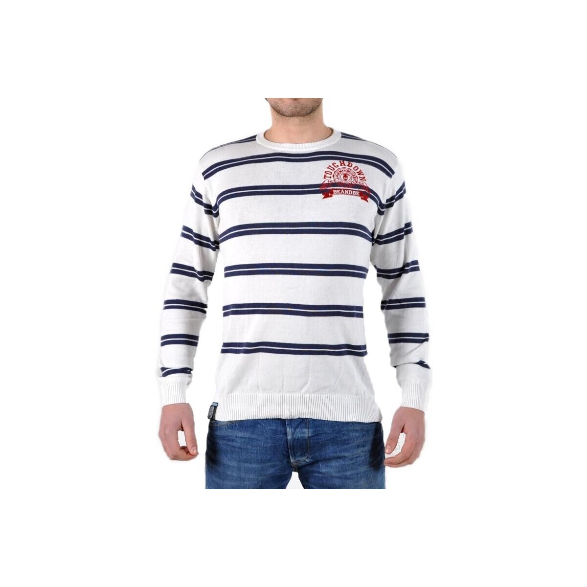 Vêtements Homme Pulls Sélection Galerie Chic Pull Be And Be Touchdown à Rayures Blanc