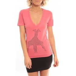 Vêtements Femme T-shirts manches courtes So Charlotte V neck short sleeves Giraffe T00-91-80 Rose Rose