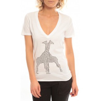 Vêtements Femme T-shirts manches courtes So Charlotte V neck short sleeves Giraffe T00-91-80 Blanc Blanc
