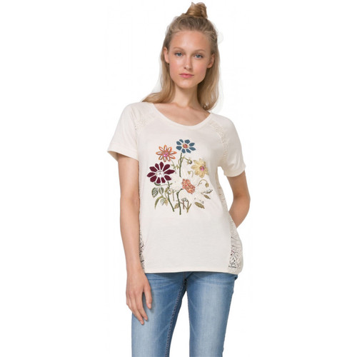 Vêtements Desigual T-Shirt Petunia Tiza Blanc cassé 71T2WK4 Blanc - Vêtements T-shirts manches courtes Femme 69 
