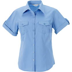 Vêtements Femme Chemises / Chemisiers Russell Collection Chemisier 100% coton à manches courtes RW3261 Bleu