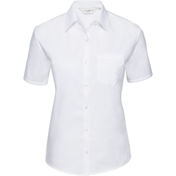 Vêtements Femme Chemises / Chemisiers Russell Collection Chemisier en popeline 100% coton à manches courtes Blanc