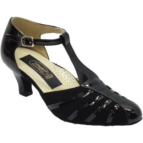 Chaussures Femme Sandales sport Vitiello Dance Shoes Standard nero vernice e camoscio tacco Noir